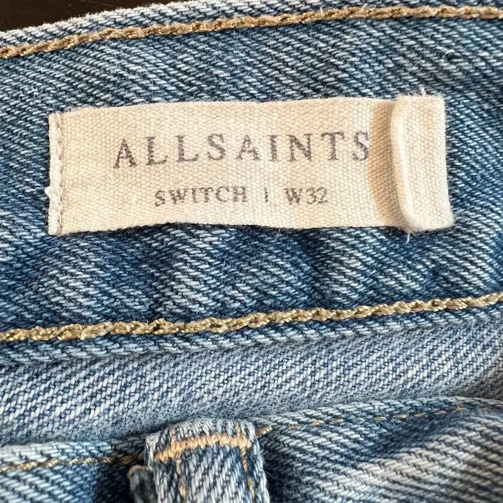 AllSaints Switch Men’s W32 Distressed Denim Shorts Blue Raw Hem Cutoffs